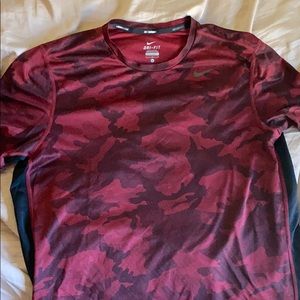 Nike red and black dri fit camo running shirt